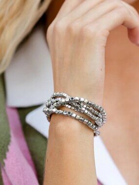 Right on CUBE - Silver Tone Beaded Bracelet